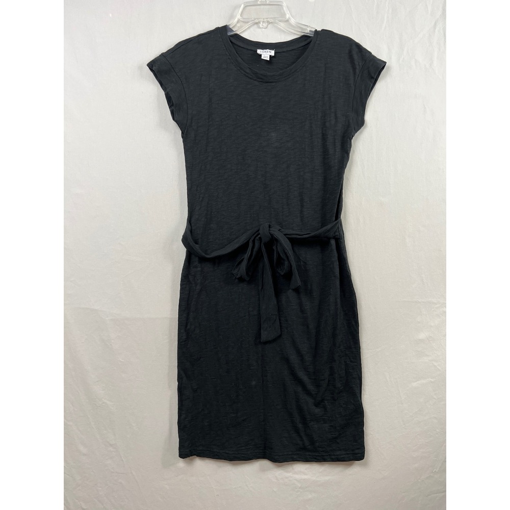 J.Crew T-Shirt Dress Women XXS Black Slub Cotton Belted Cap Sleeve Midi